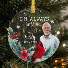 Personalize Memorial Christmas Ornament with Photo   Cardinal Memorial Ornament