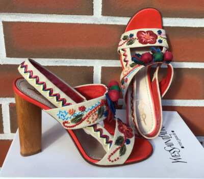 YVES SAINT LAURENT Sandalen Damen Gr. DE 38 Ethnische Schuhe mehrfarbig Blumen 