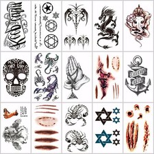 12 sheets body tattoo art Halloween zombie bit temporary tattoo