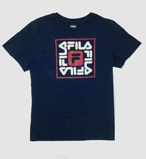  55 Fila Boys Blue Crew-Neck Classic Fit Short Sleeve Kids Tee Logo T-Shirt L