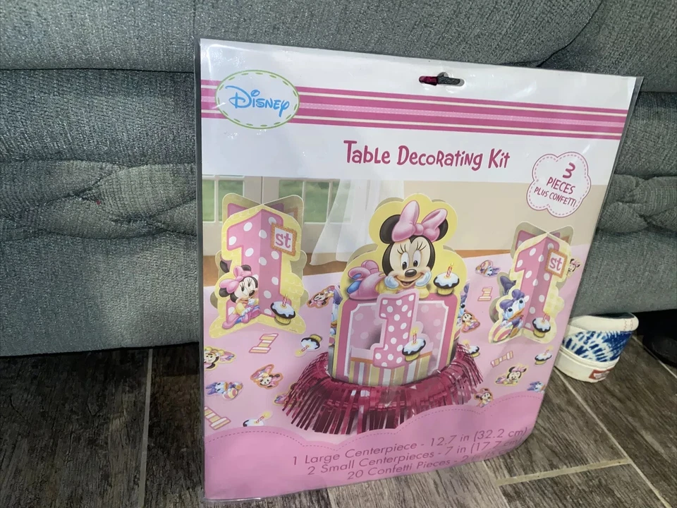 Minnie's 1st Minnie Mouse Party Table Decorating Kit Centerpiece 3 Piece Pink - Image 2 of 3
