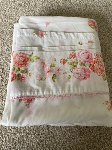 Fashion Manor Penn-Prest Muslin Cottage Core Vintage Pink Rose Flat Sheet Floral - Picture 1 of 7