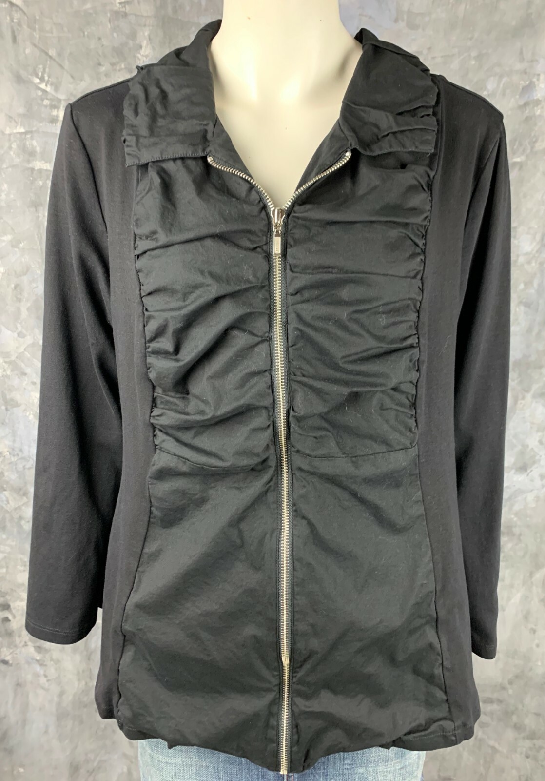 Soft Surroundings Full Zip Solid Black Ruched L/S… - image 1