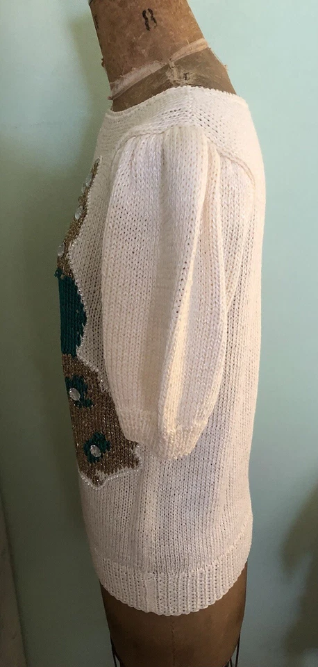 DE COLECCIÓN NANNELL TEJIDO A MANO MANGA CORTA TOP CUENTAS MARIPOSA TALLA M Foto 4 de 4