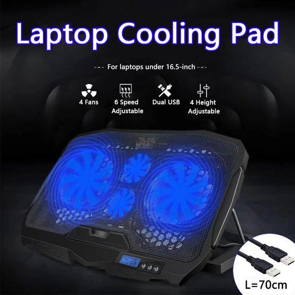 Almohadilla de enfriamiento para computadora portátil para juegos con 3-6 ventiladores LED soporte refrigerador para computadora portátil de 12-17" Foto 2 de 4