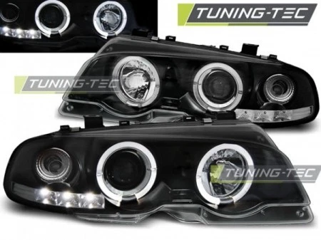 TUNING TEC Coppia Fari Fanali Tuning Anteriori E46 1999-2003 COUPE ANGEL EYES Nero H1+H1