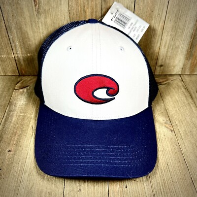 Costa Del Mar Men's Chesapeake Trucker Hat Snapback Mesh Back Red White Navy NEW