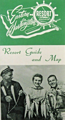 Vintage Illustrated Washington Map Travel Brochure Fishing Resort Guide 1960