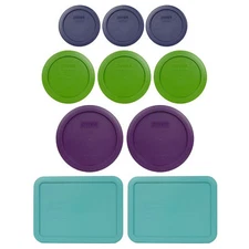 Pyrex Lid Covers (3) 7202 Blue (3) 7200 Green (2) 7201 Purple (2) 7210 Turquoise