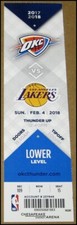 2/4/2018 Oklahoma City Thunder vs Los Angeles Lakers Ticket Russell Westbrook