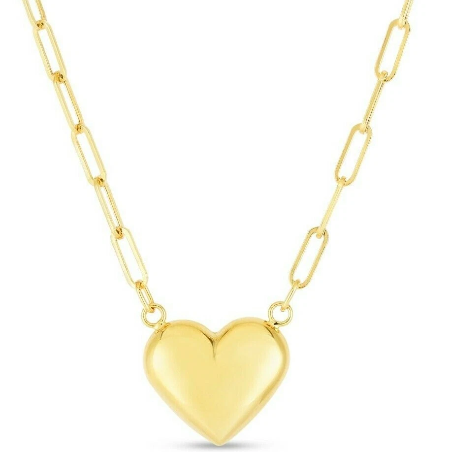 Collar de cadena de eslabones de corazón hinchado PAPERCLIP 14k oro amarillo ligero 18" 3 gramos 2,5 mm