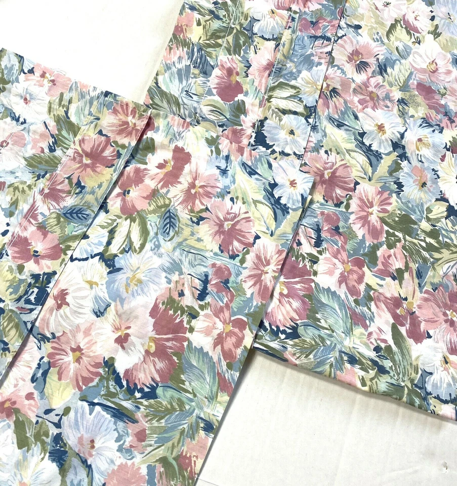 Par de cortinas cenefas vintage años 90 croscill Elisa estampado floral rosa azul púrpura Foto 2 de 4