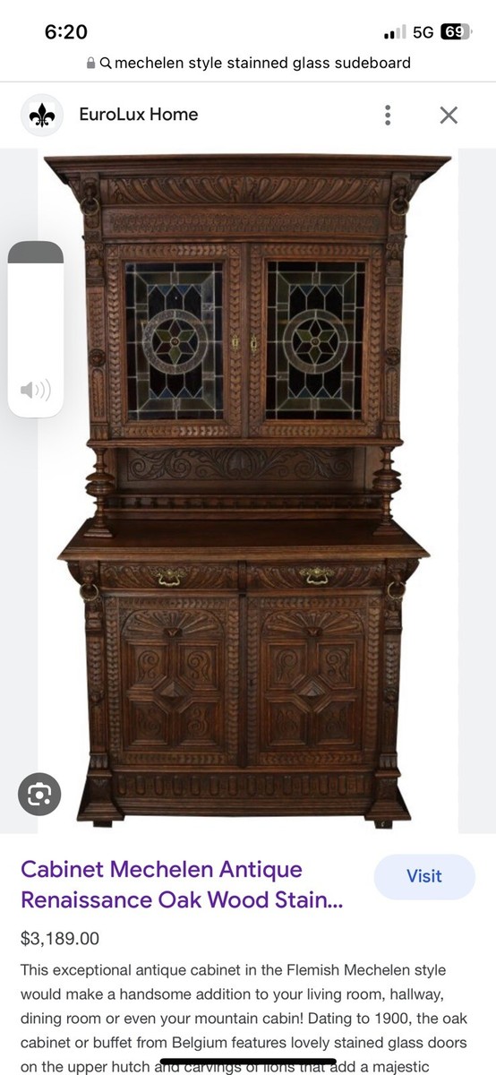 【TENNY THE MAN】フランス製　アンティーク　ビンテージ　陳列 1800 Renaissance Mechelen Oak Cabinet With Dutch Stained Glass | eBay