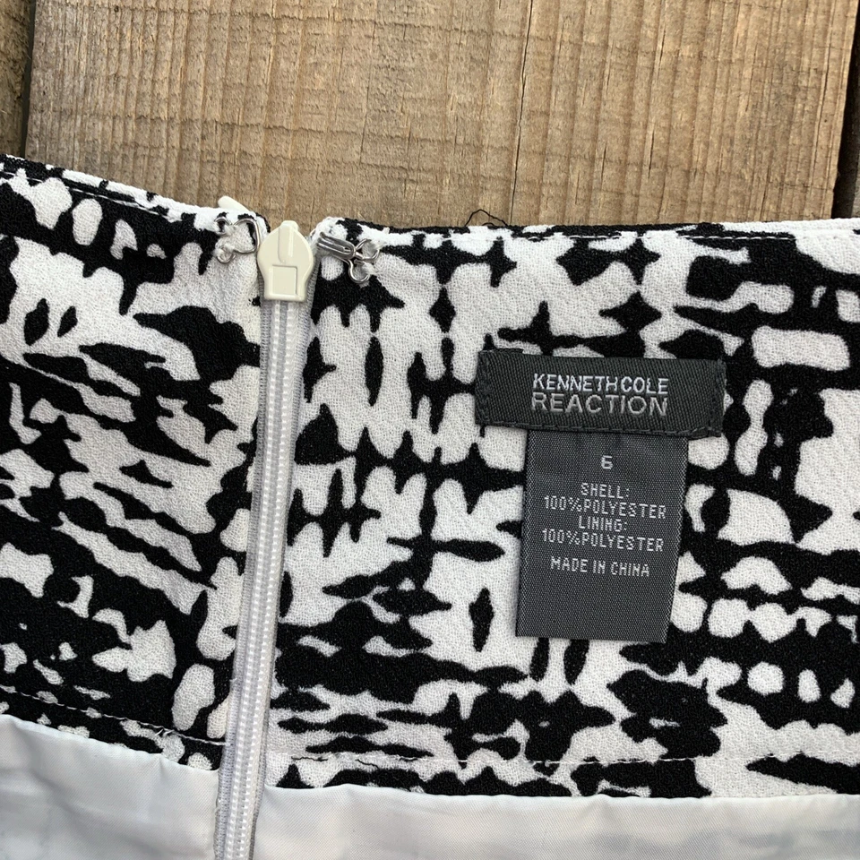 Falda Kenneth Cole Reaction negra blanca para mujer talla 6 forrada con cremallera Foto 2 de 4