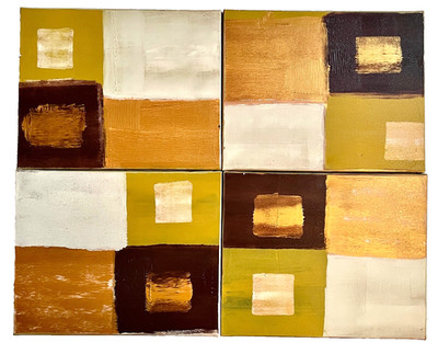 Original Signed PETER KRAJCOVIC Geometric Abstract Modern 4 Panel Painting 40x32