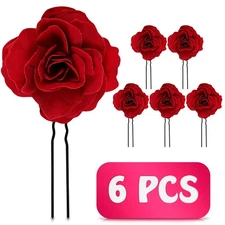 6Pcs Small Red Rose Hair Clip - Pleasant Colors 6 PCS Clips 