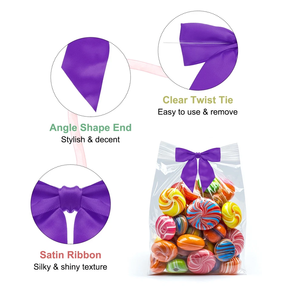 30 Pcs Pre-Tied Bows Satin Ribbon Bows 4.5" Twist Ties Gift Bows Deep Purple Foto 4 de 4