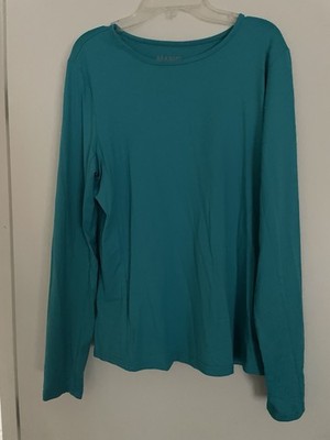 Sun Shirt MANGO Teal Cotton Jersey Long Sleeve Crew Neck Pullover Lightweight 