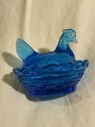 Vintage Degenhart Bluebell Cobalt Glass Nesting Hen on Nest HON miniature