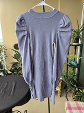 Fashion Nova Gray Sweater Dress S Puff Sleeve Knit Long Sleeve
