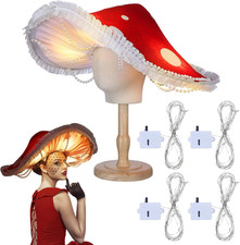 LED Light up Mushroom Hat for Adults Women Cosplay One Size, Red