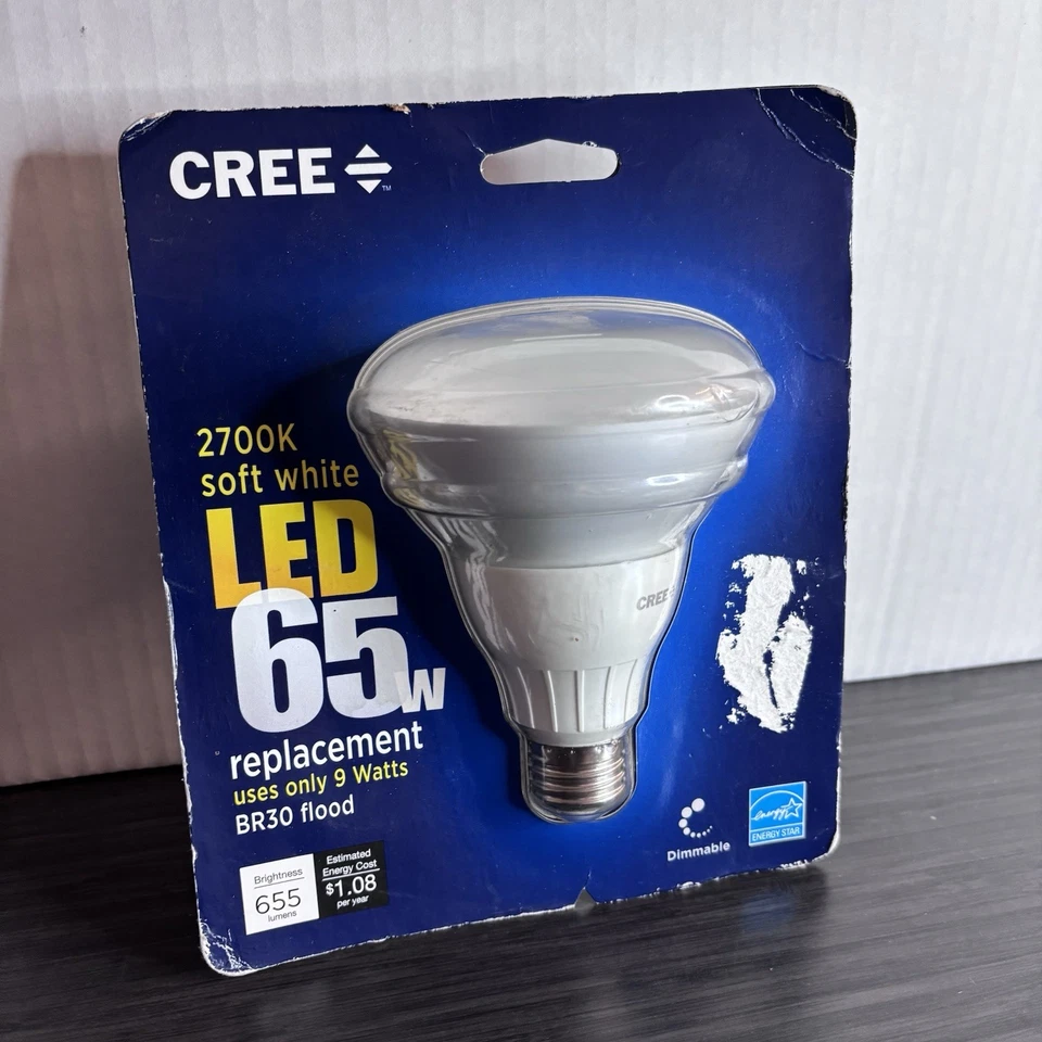 CREE 65 W / 9W LED Soft White 2700K BR30 Flood Dimmable Light Bulb New In Box - Image 3 of 4