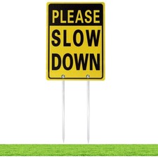 28" High Reflective Aluminum Slow Down Sign with Metal Stakes - Double-Sided