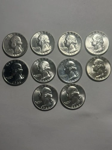 X10 Silver Quarters .90 1937, 53D, 55D, 60D, 61 Proof, 62D, 63, X3 64 Au-bu