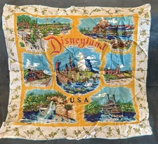 Disneyland Vintage Souvenir Scarf with TINKER BELL TRAIN DEPOT & LANDS