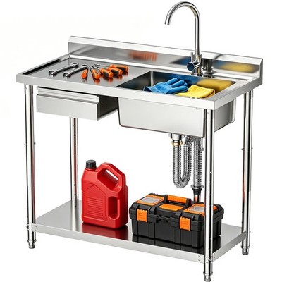 CAMMOO 4-Height Adjustable 39'' Utility Sink 18/8 Stainless Steel, 400lb Capac...