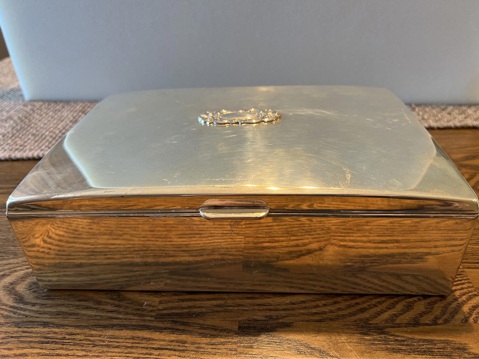 Vintage Silver plated Decorative Jewelry Box with Blue Velvet Interior
