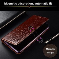 Genuine Leather Case For iPhone 16 15 14 13 Pro Max Magnetic Flip Wallet Cover*