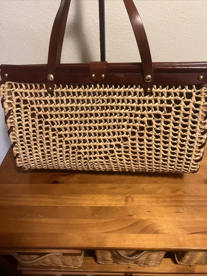 Bolso de mano vintage de paja de cuero Zenith años 60 Foto 4 de 4