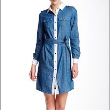 Tory Burch Denim Shirt Dress Button Down Closure With Belt Women’s Size 14