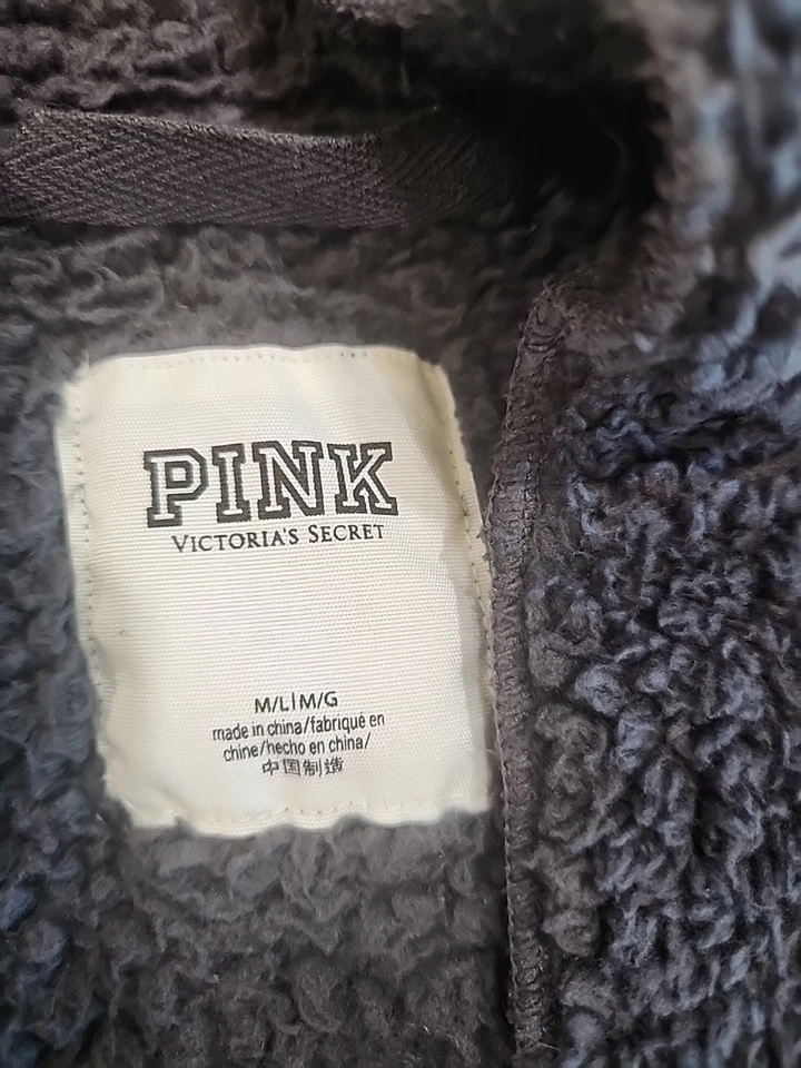ROSA Victoria’s Secret Sherpa Chaqueta Cárdigan Abierto Gris Con Capucha Talla M/L Foto 3 de 4