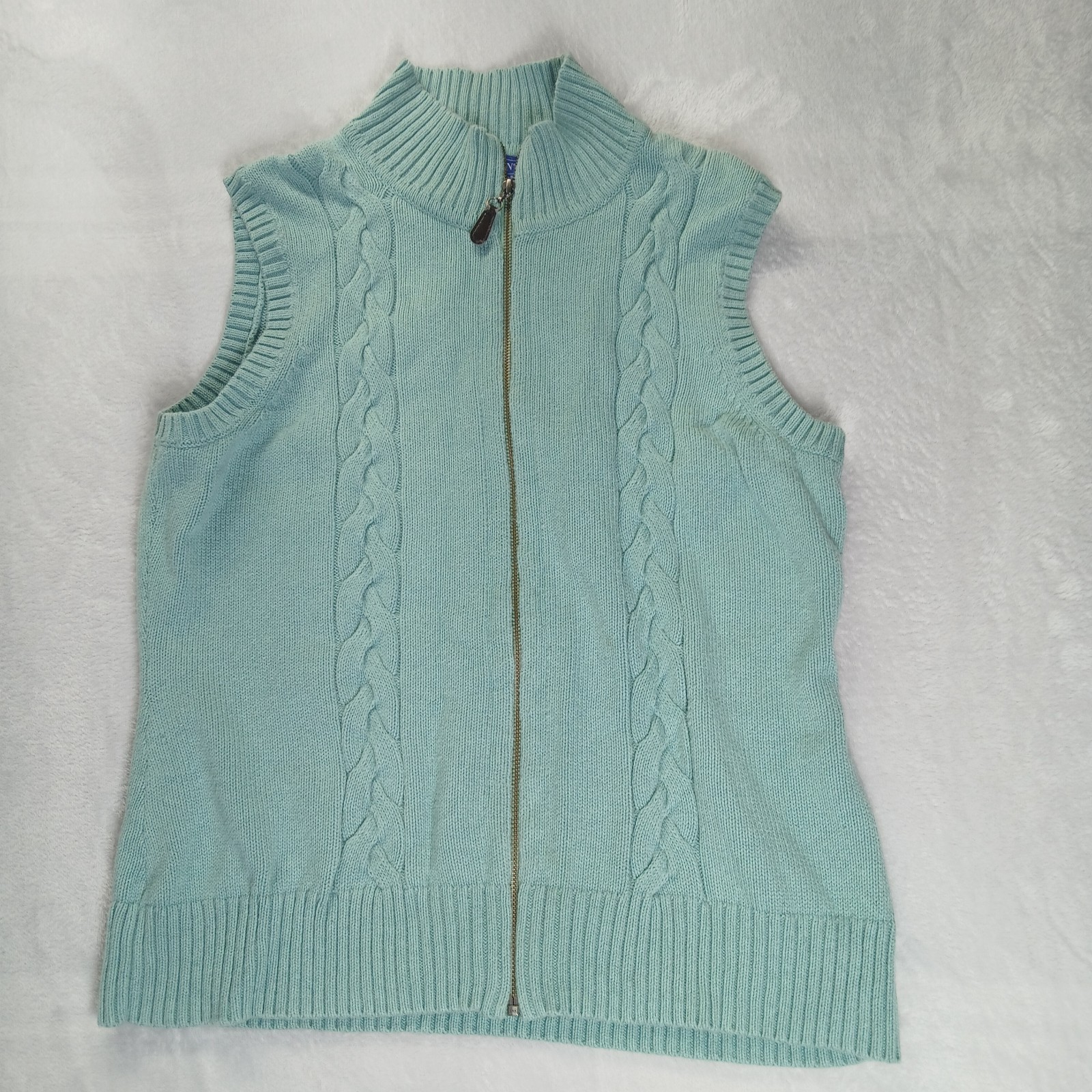 Pendleton Cotton Cable Knit Zip Front Sweater Ves… - image 1