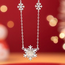 Christmas 925 Sterling Silver Snowflake Crystal Pendant Woman Necklace Gifts
