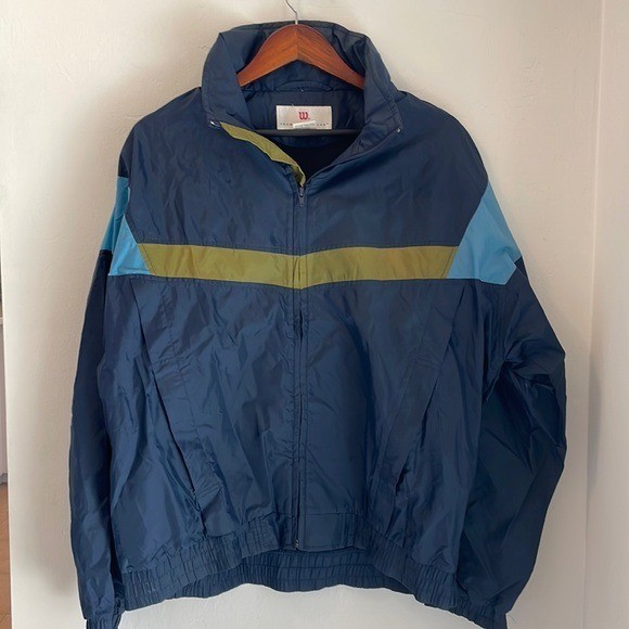 Vintage Wilson Full Zip Windbreaker Jacket Men’s Sz XL 100% Nylon Hooded Blue - second product detail image