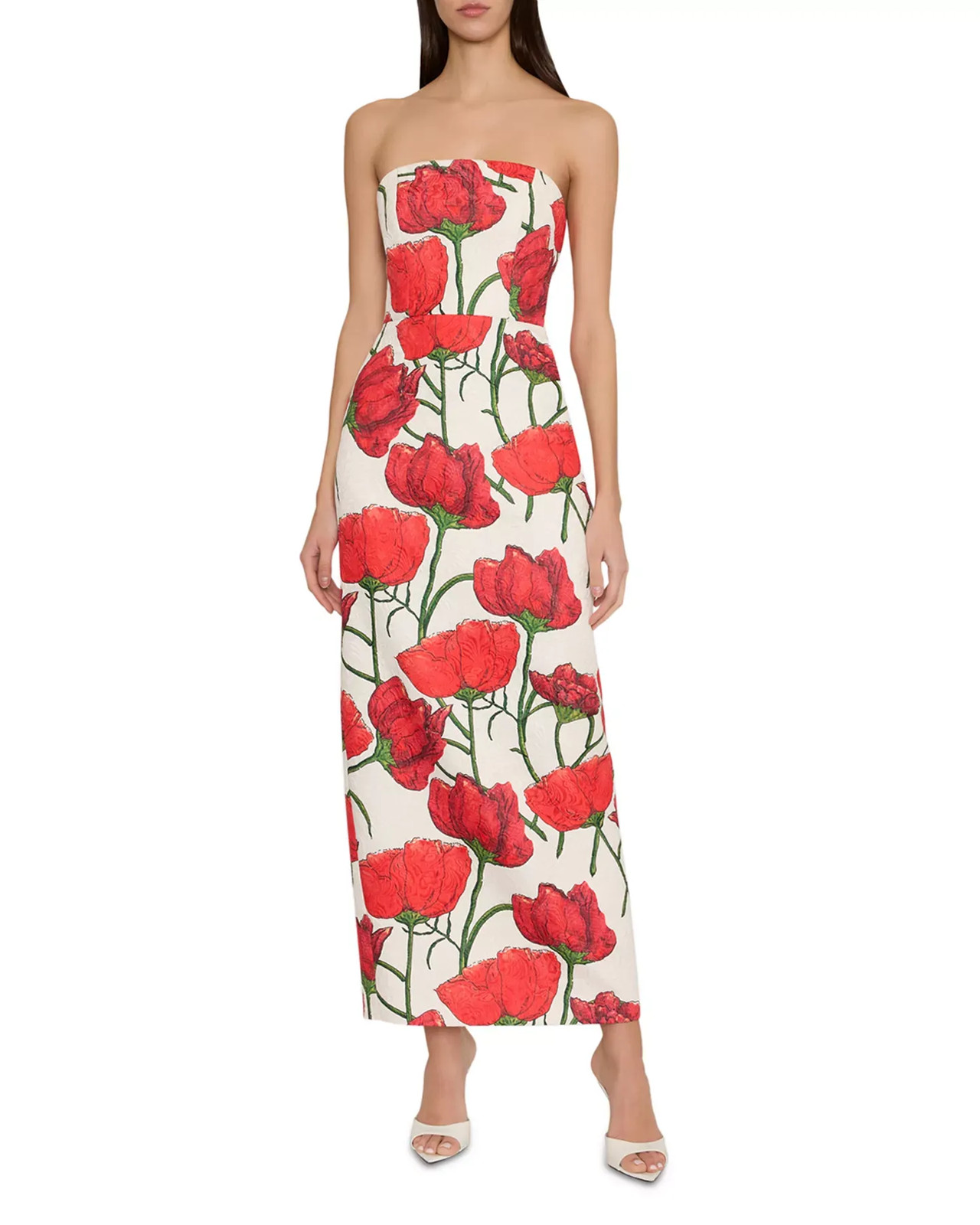 MILLY Women's Dress Sz 6 Red Peony Orion Jacquard