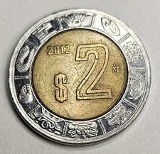 2012 Mexico Dos 2 Pesos - Circulated Mexico Bi-metallic World Coin - KM# 604
