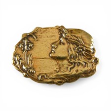 Vintage Lady Looking Up Art Nouveau Brass Pin Antique Brooch French Casting