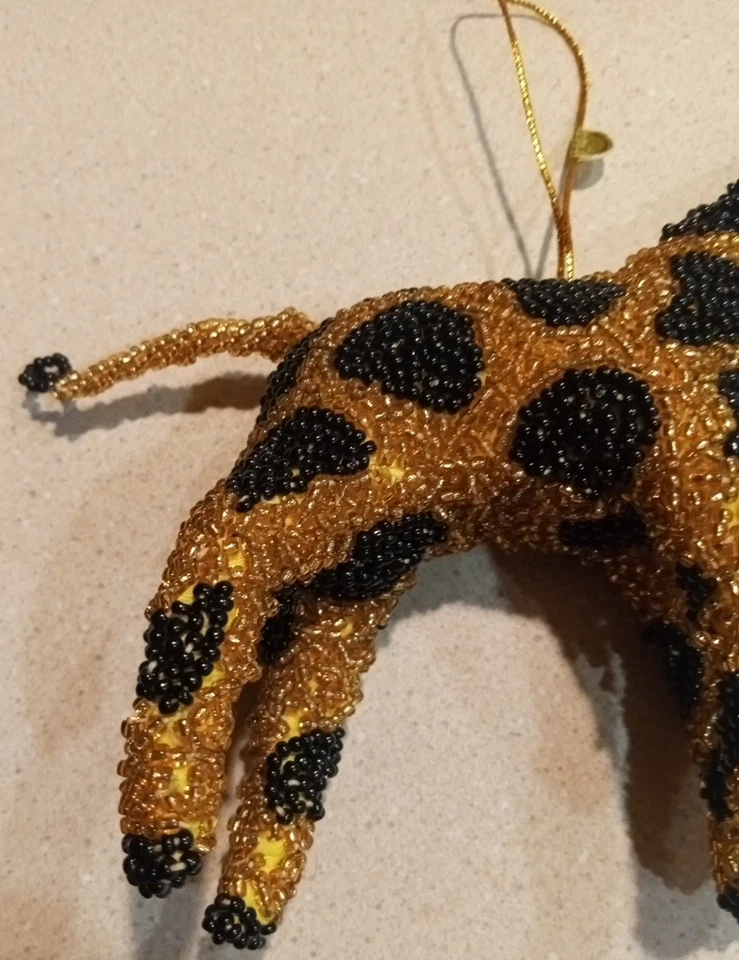 Giraffe Christmas Ornament Beaded Sequins Brown Purple Shiny 5.5" Material Sewn - Image 4 of 4