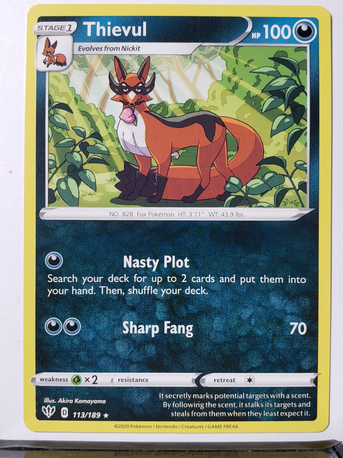 Thievul 113/189 B1G1F RARE Non Holo Darkness Ablaze Pokemon Card