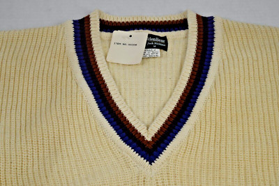 Vintage Sweater Nicklaus Golden Bear Size M 70s Cream Ribbed V Neck Made USA New