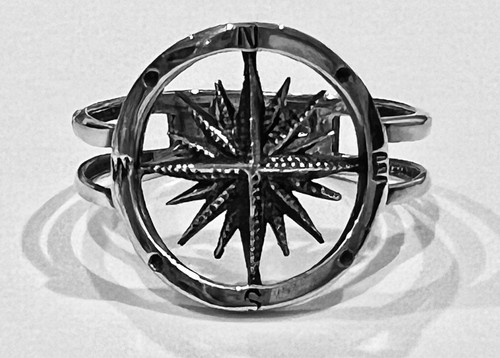 Compass Nautical Direction Sterling Silver Oxidized Ring - Size 9 - Picture 2 of 12