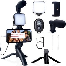 Kit Smartphone Vlogging for iPhone/Android w/ Light Microphone Tripod Holder