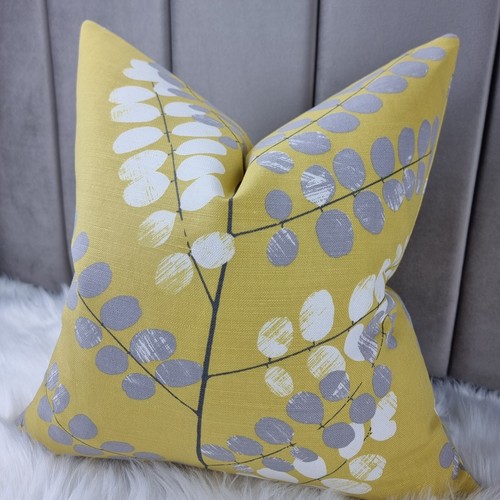 16" Cushion Cover John Lewis & Partners Malin Fabric Grey Citrine & Fern Print - Picture 3 of 7