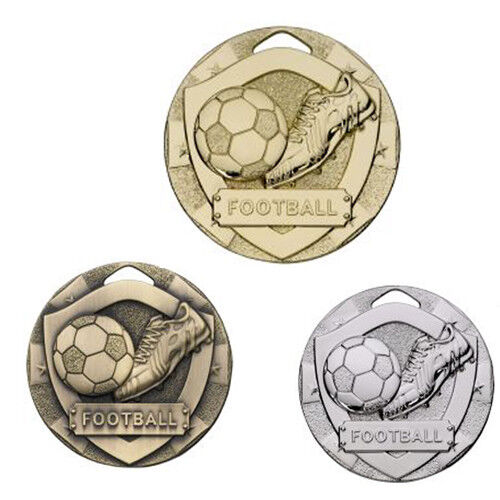Football Medal 50mm Shield Boot & Ball FREE ribbon engraving UK P&P G765/6/7 - Picture 1 of 5