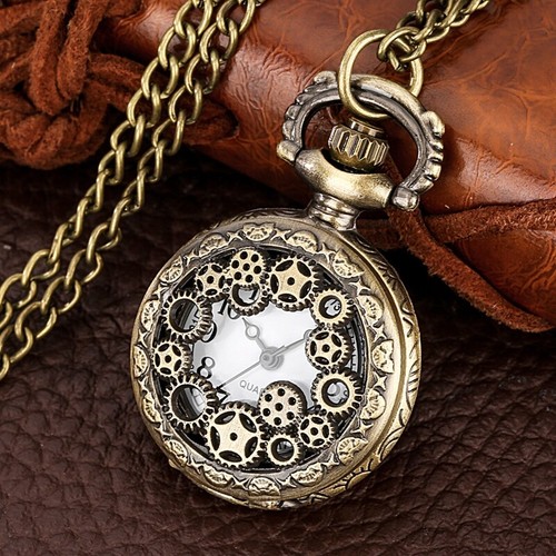 Antique Small Size Men Women Quartz Analog Pocket Watch Sweater Necklace Chain - Picture 9 of 16