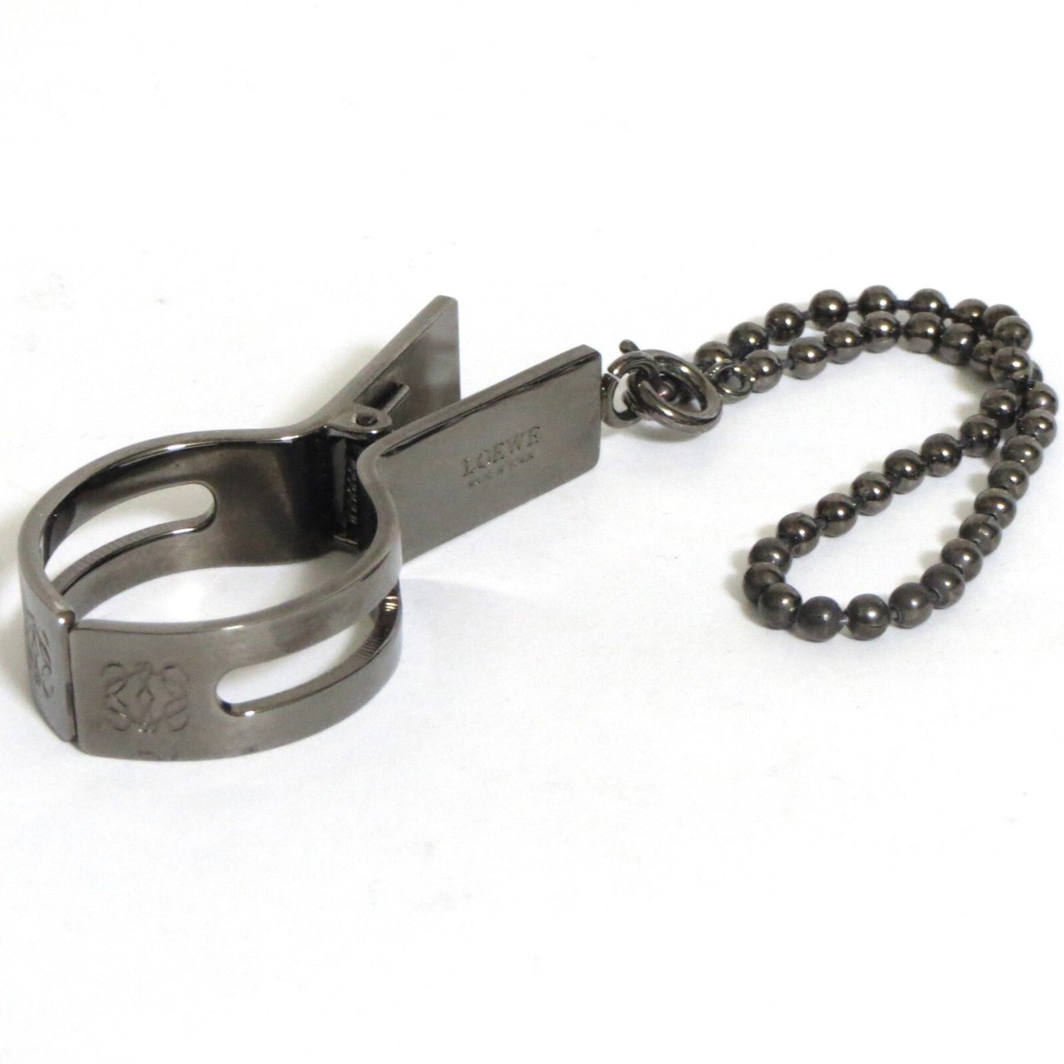 Auth Loewe Glove Holder Clip Bag Charm Key Chain Ring Metallic